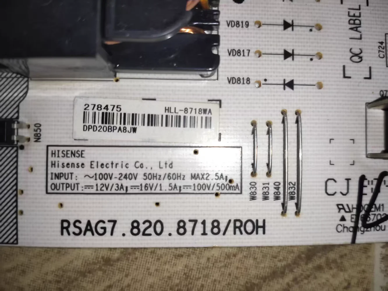65A52F RSAG7.820.8718/ROH Usado para placa de alimentación Hisense