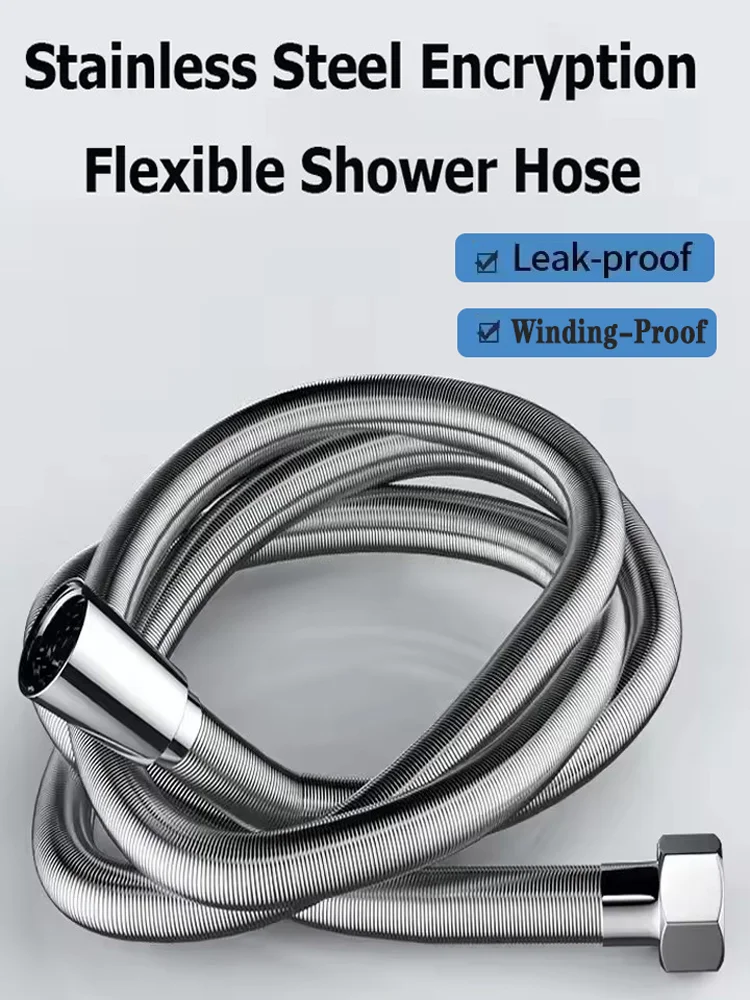 

1,2/1,5/2 м шланг для насадки для душа из нержавеющей стали с шифрованием, гибкая трубка с защитой от намотки, мощная душевая трубка высокого давления для ванной комнаты