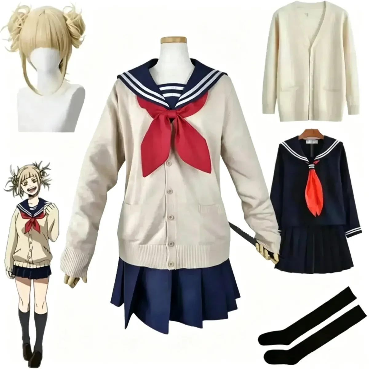 My Academia Cosplay Halloween Costume Anime Academia Himiko Toga JK Uniform Sweater Coat Wig Costumes