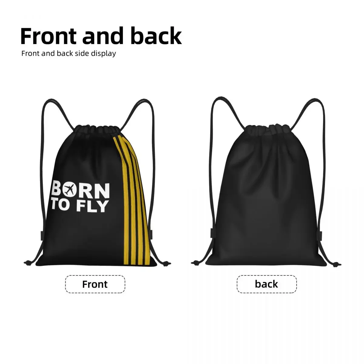 Born To Fly Captain Stripes Flight Pilot Drawstring Bag Training Yoga Backpacks Aviation Aviator Airplane Sports Gym Sackpack