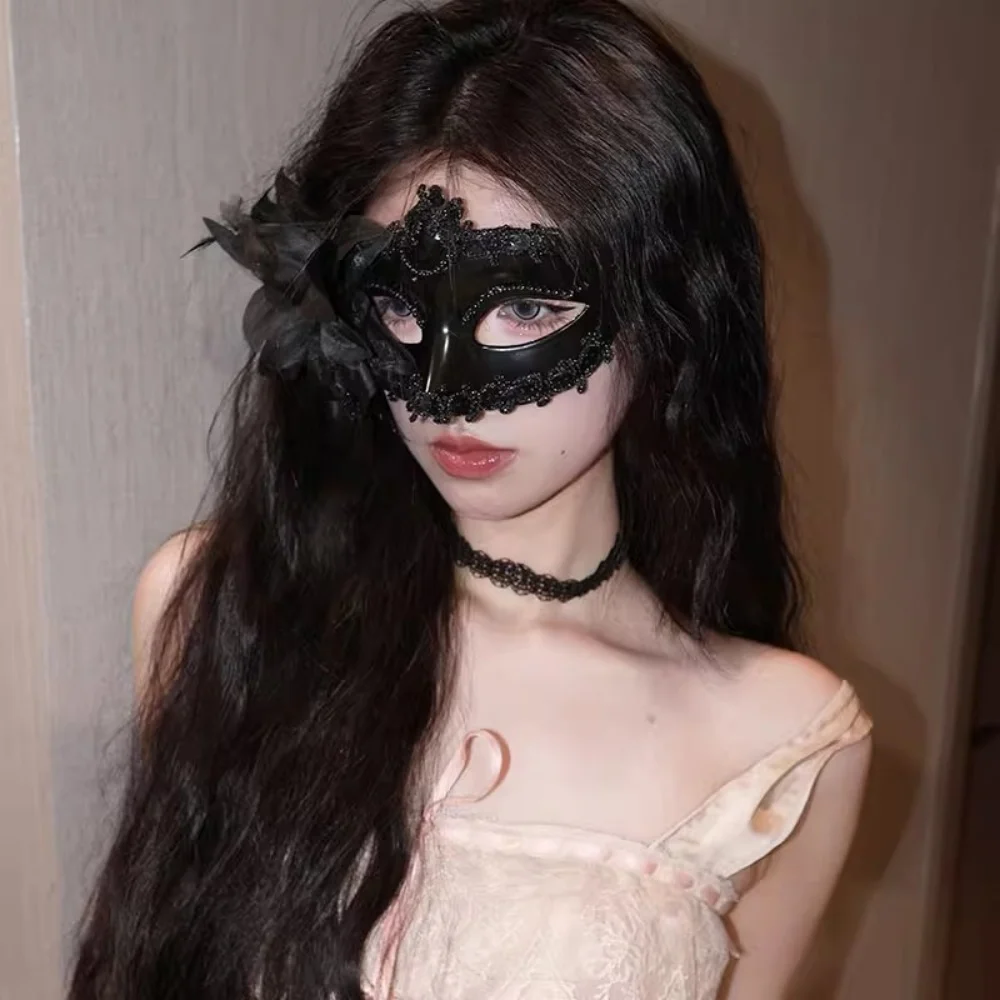 

Makeup Ball Party Mask Black Sexy Half Face Mask Flower Feathers Cosplay Costume Women Masquerade Princess
