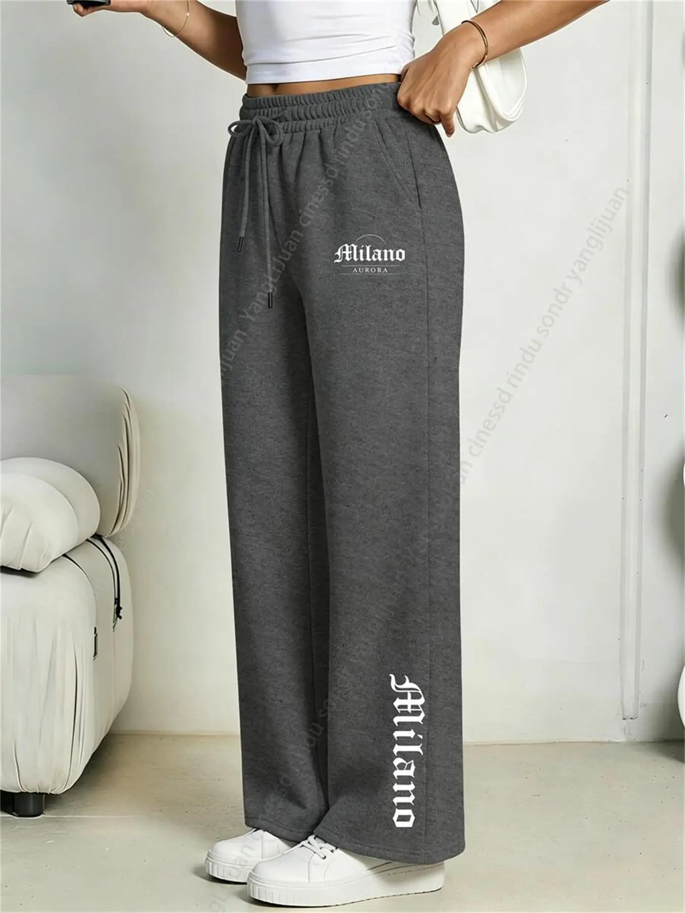 Women's Pants Joggers Straight Leg Fleece Graphic Letter Print Streetwear Y2K High Quality Aesthetic Sweatpants Woman Trousers
