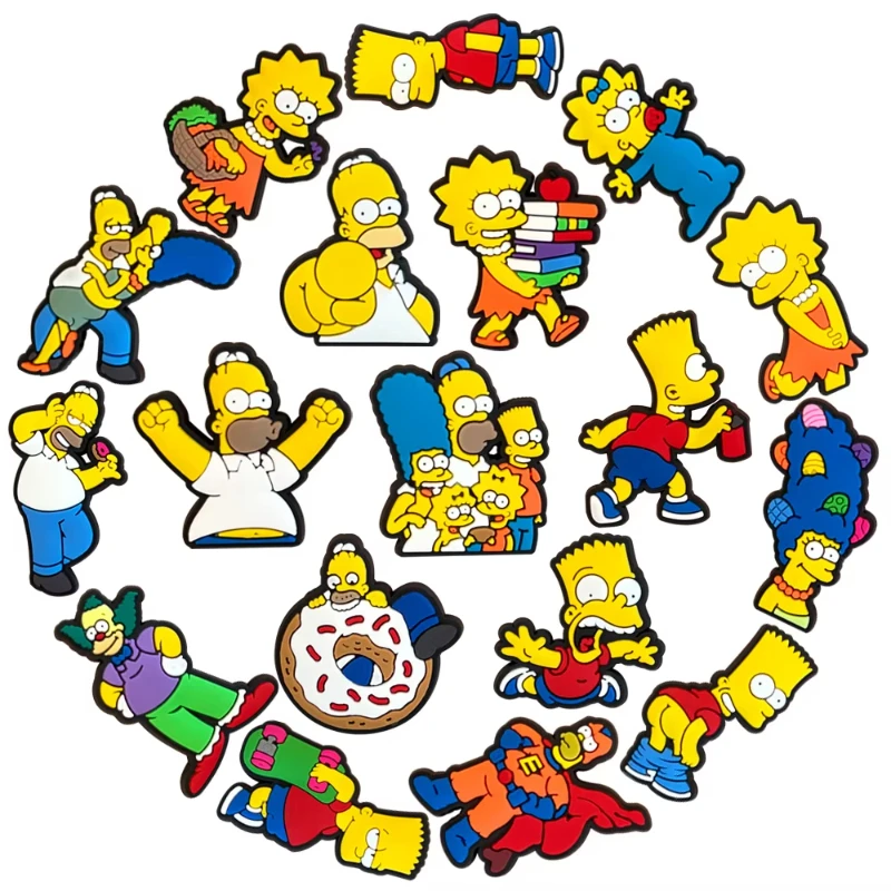 18Pcs/set Simpson Series Shoe Charms For Clogs Cute Sandals Shoes Accessories Kawaii PVC Garden Shoe Decoration Buckle