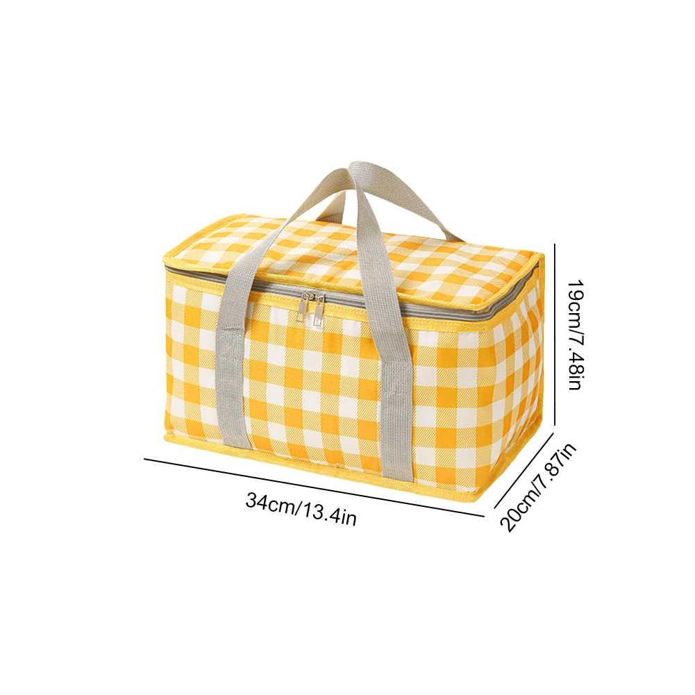 Outdoor Thickened Insulated Lunch Handbags Large Capacity Camping Storage Bags Waterproof Checkered Picnic Cold Protection Totes