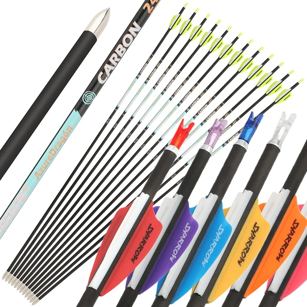 

6 шт. ID4,2 мм, стрела из чистого углерода, позвоночник 300-1000, стрельба из лука, 32 дюйма, вал 80/100 г, наконечник стрелы с воздушной канавкой, перо, составной лук для охоты