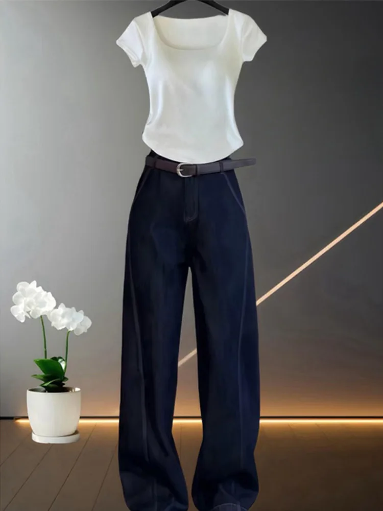

High Waist Wide Leg Jeans Women's Spring New Sle Pear ape plus Size Slimming Small Size High Waist Knife Banana Pants