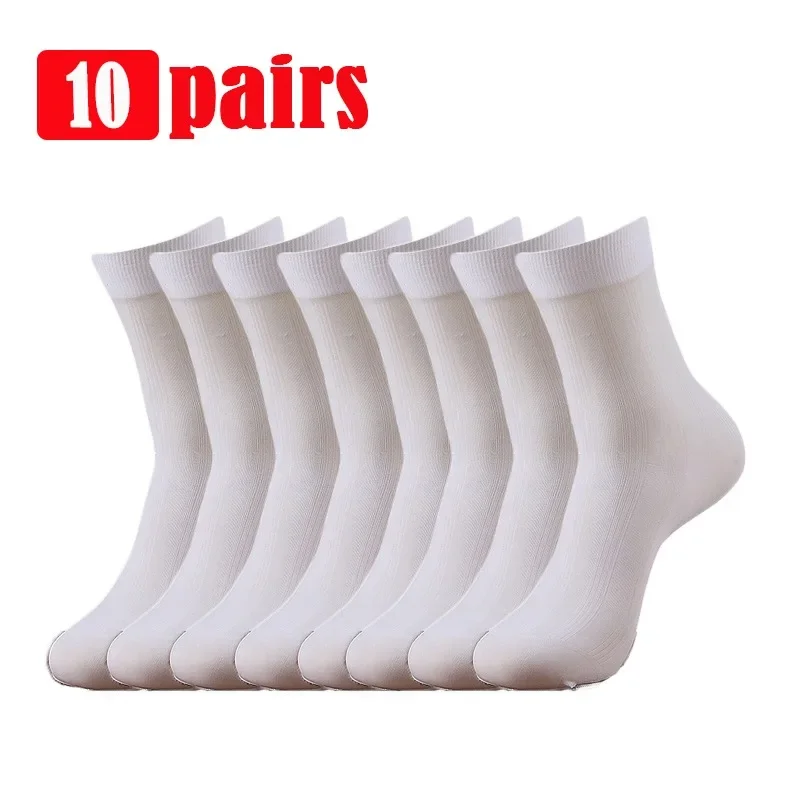 20Pcs Breathable Long Socks Summer Men Bamboo Fiber Socks Thin Stripe Silk Sports Socks Antibacterial Black Business Accessory