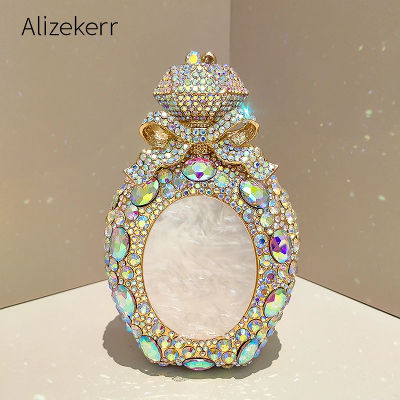 

Alizekerr флакон духов с кристаллами вечерние сумки женские великолепный бутик с бантом и бриллиантами металлические клатчи кошельки и сумки для свадебной вечеринки