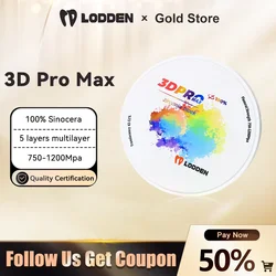 Lodden Dental Multilayer Zirconia Block 3D PRO MAX Vita16 Color Dental Lab Denture Dentist Material for CAD CAM 98mm Open System