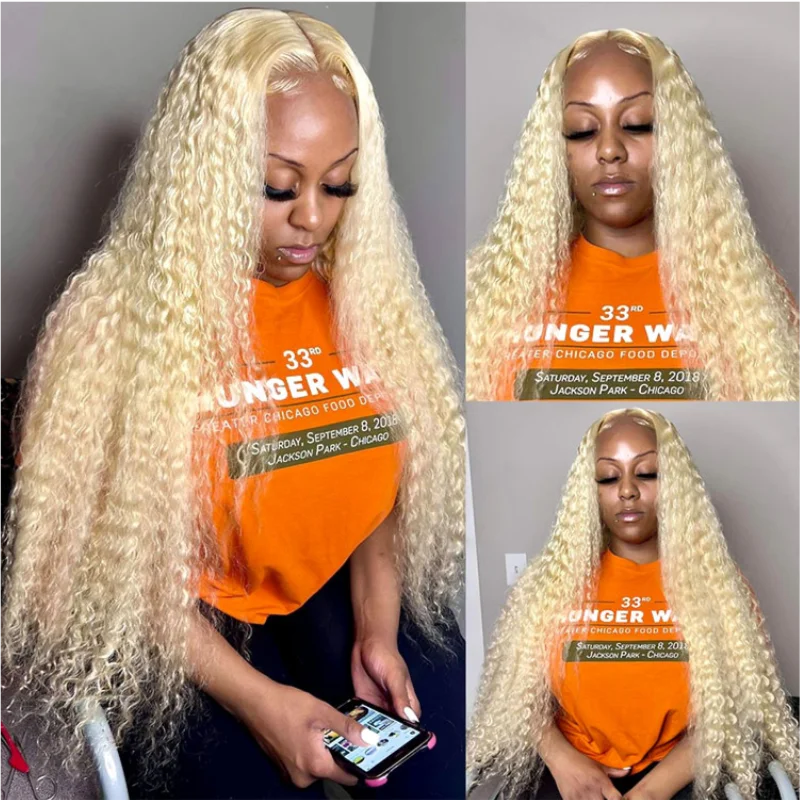 

613 Blonde Deep Wave 13x4 HD Lace Frontal Human Hair Wig 30 Inch Curly 13x6 Lace Frontal Curly Wave Wigs For Woman 250% Density