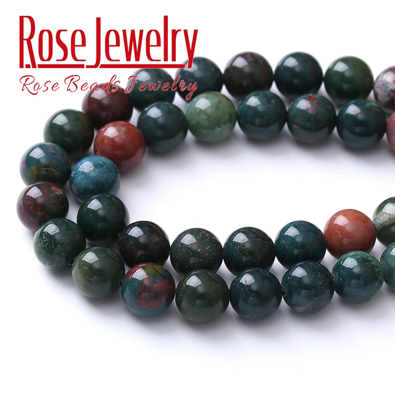 A+ Natural Heliotrope Bloodstone Beads Indian Stone Round Loose Beads For Jewelry Making DIY Bracelet Necklace 4 6 8 10 12mm 15\