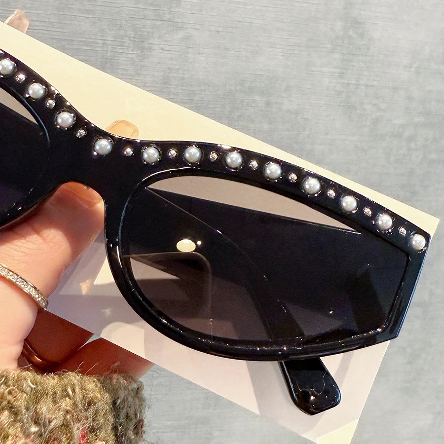 1 قطعة نظارات الموضة النسائية الجديدة شكل بيضاوي شخصية العصرية مطعمة باللؤلؤ تصميم عصري نمط الشارع هدية عيد أداء يومي #3