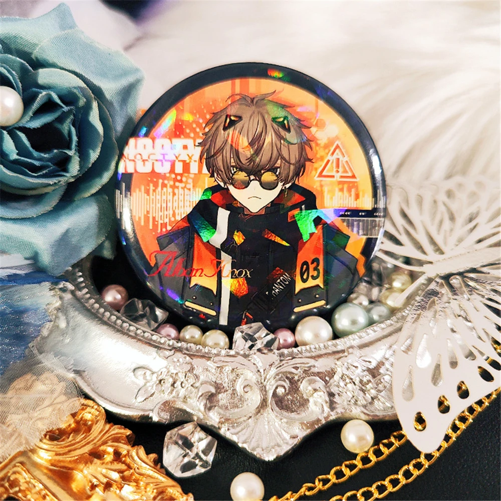 58mm Game Vtuber ike Alban Sonny Fulgur Yugo vox mysta shoto Aza Cosplay Costume Badge Pin SPTE Tinplate Brooch Accessories Prop