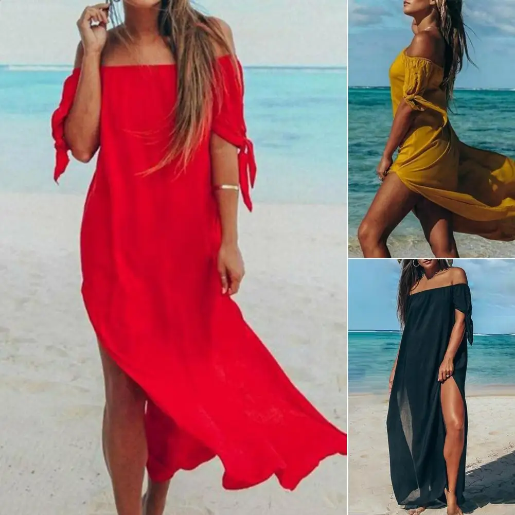 Chic Swimsuit Dress Mid Waist Comfortable Trendy Mid-calf Length Swimwear Dress  Cover-Up Dress Irregular