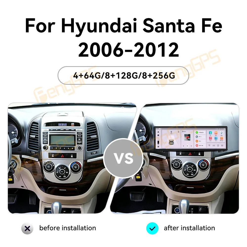 Car Accessories Radio For Hyundai Santa Fe 2006-2012 Android Auto GPS Navigation Multimedia Stereo Receiver Head Unit Offline