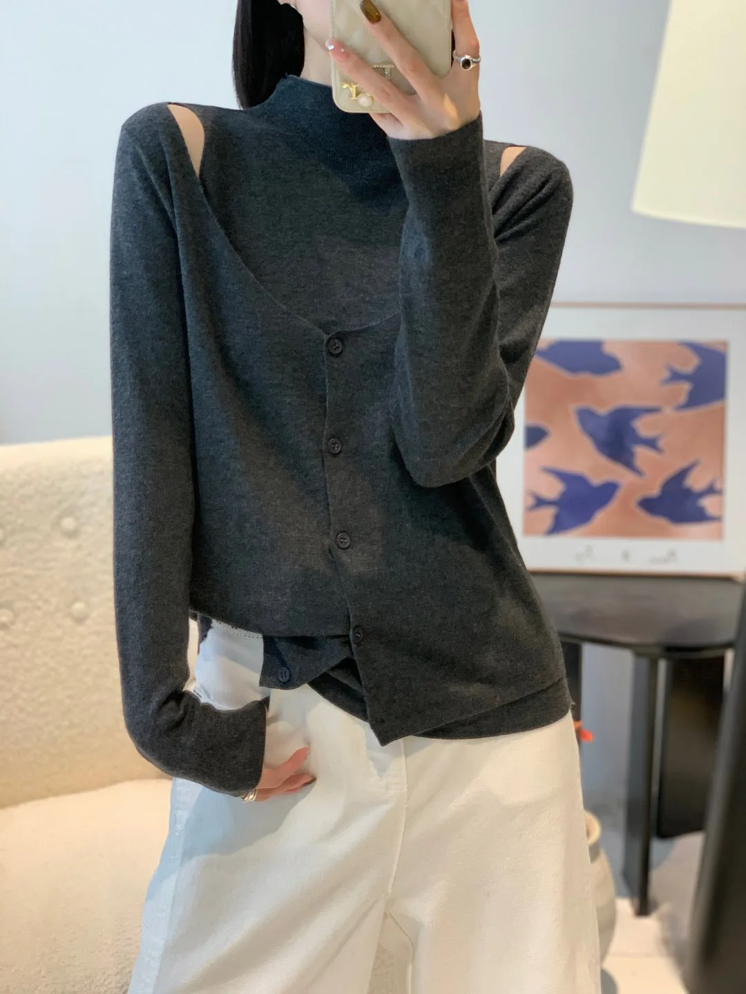 

Женская одежда 2025 года, искусственный пуловер из двух частей нестандартного дизайна1020