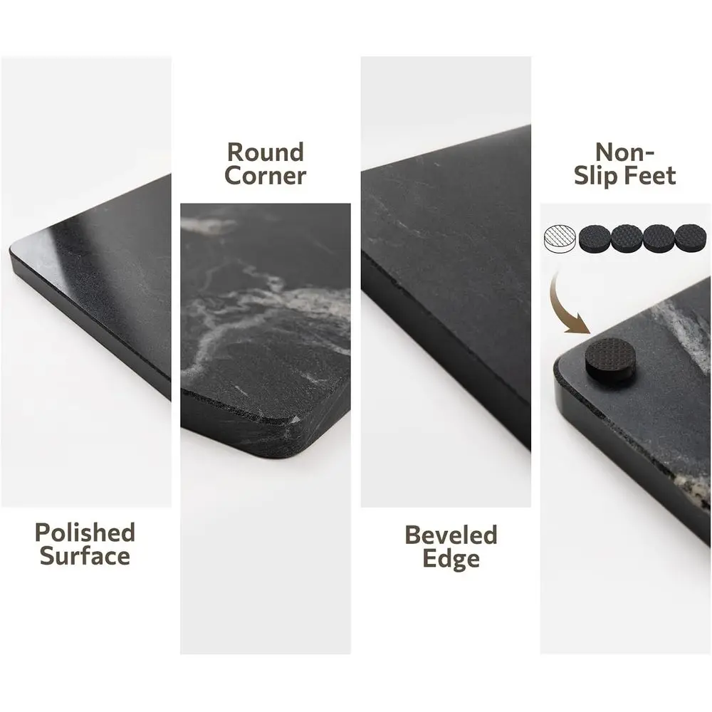 เขียงหินอ่อนสีดำธรรมชาติขนาด 16x20 นิ้ว พร้อมฐานกันลื่นสำหรับใช้ในครัว - เหมาะสำหรับการอบขนม ชีส และช็อคโกแลต
