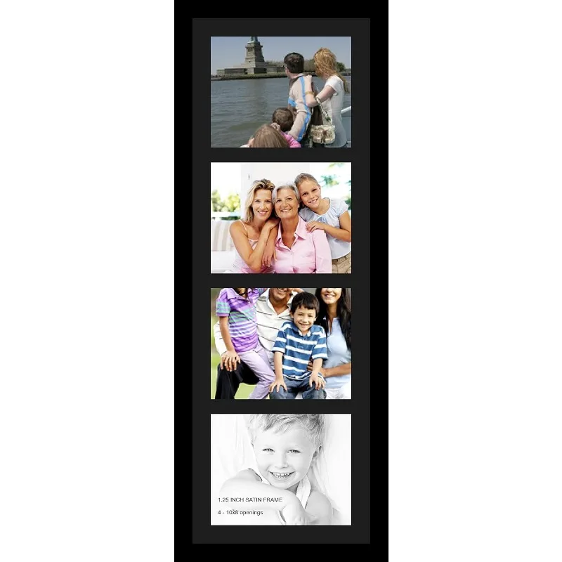 Collage Photo Frame Single Mat With 4-8x10 Openings And Satin Black Frame.