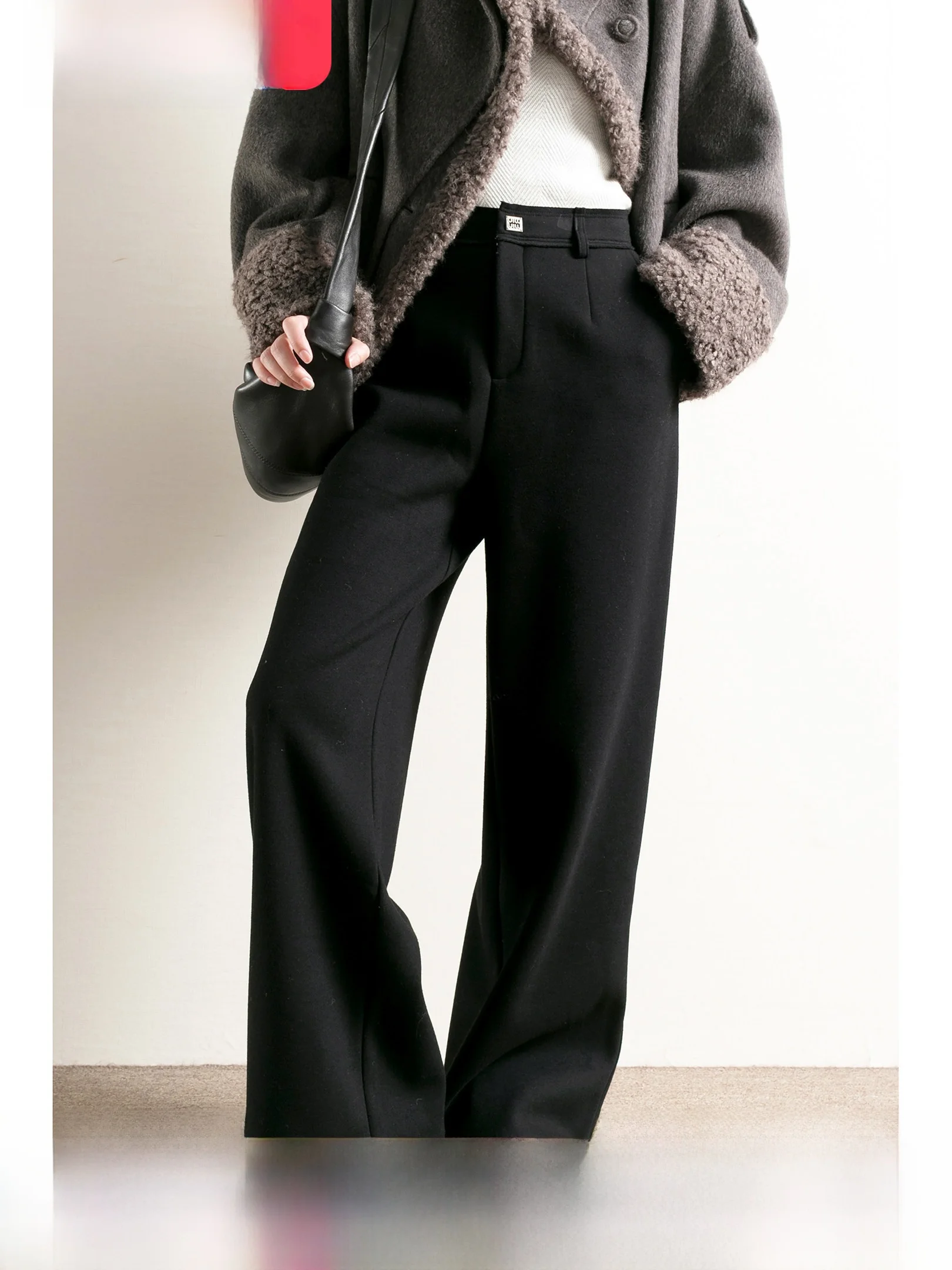 

CiCleanfit Thiened Fce Wide Leg Pants Women's Bla Slim Fit Commuter Sle Casual Trousers Comfortable Warmth