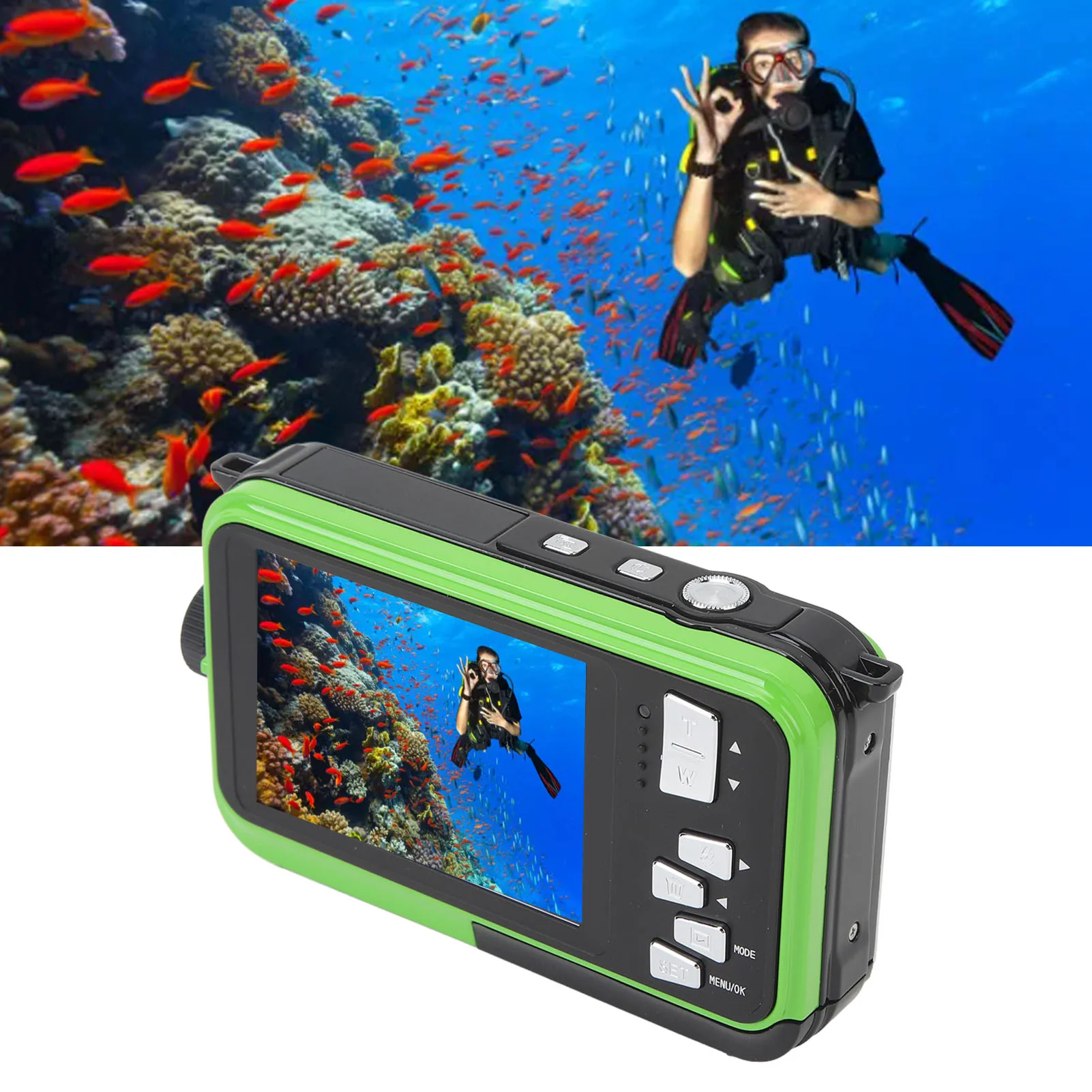 Compact Digital Camera 48MP 10FT  Submersion Waterproof Digital Camera 16X Digital Zoom with Built in Fill Light for Travel