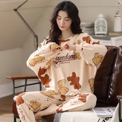 Women's Pajamas Sets Cartoon Pyjamas Plaid Loungewear Summer Autumn Cute Sleepwear Casual Pijamas Mujer 2 Piece Pjs Homewear