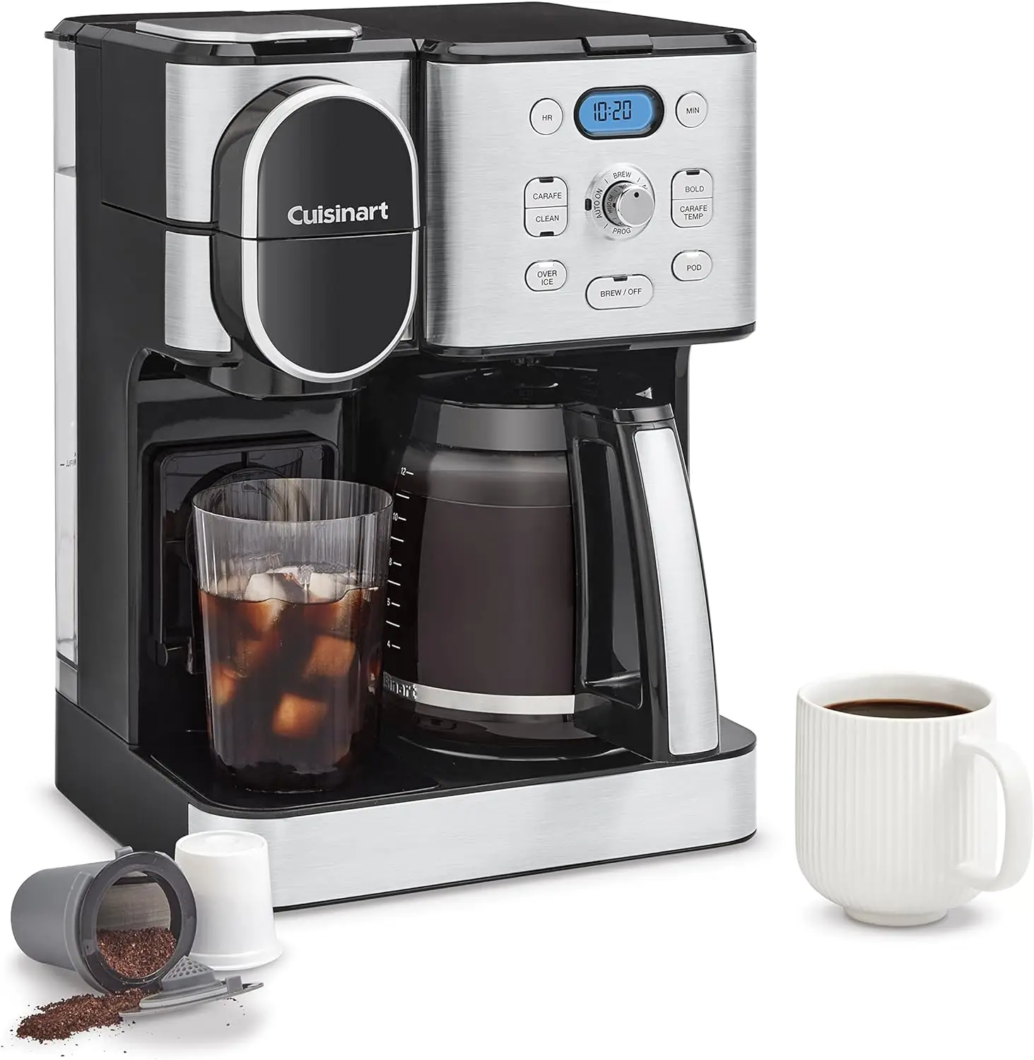 Coffee Maker, 12-Cup Glass Carafe, Automatic Hot & Iced Coffee Maker, Single Server Brewer, Stainless Steel, SS-16