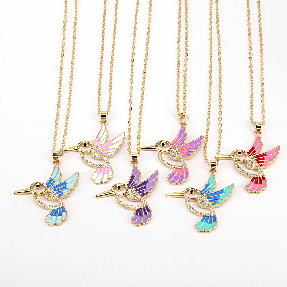 

5PCS, New Crystal Animal Hummingbird Necklaces For Women Fashion Jewelry Gold Color Chain Birds Pendant Choker Collares Joyeria