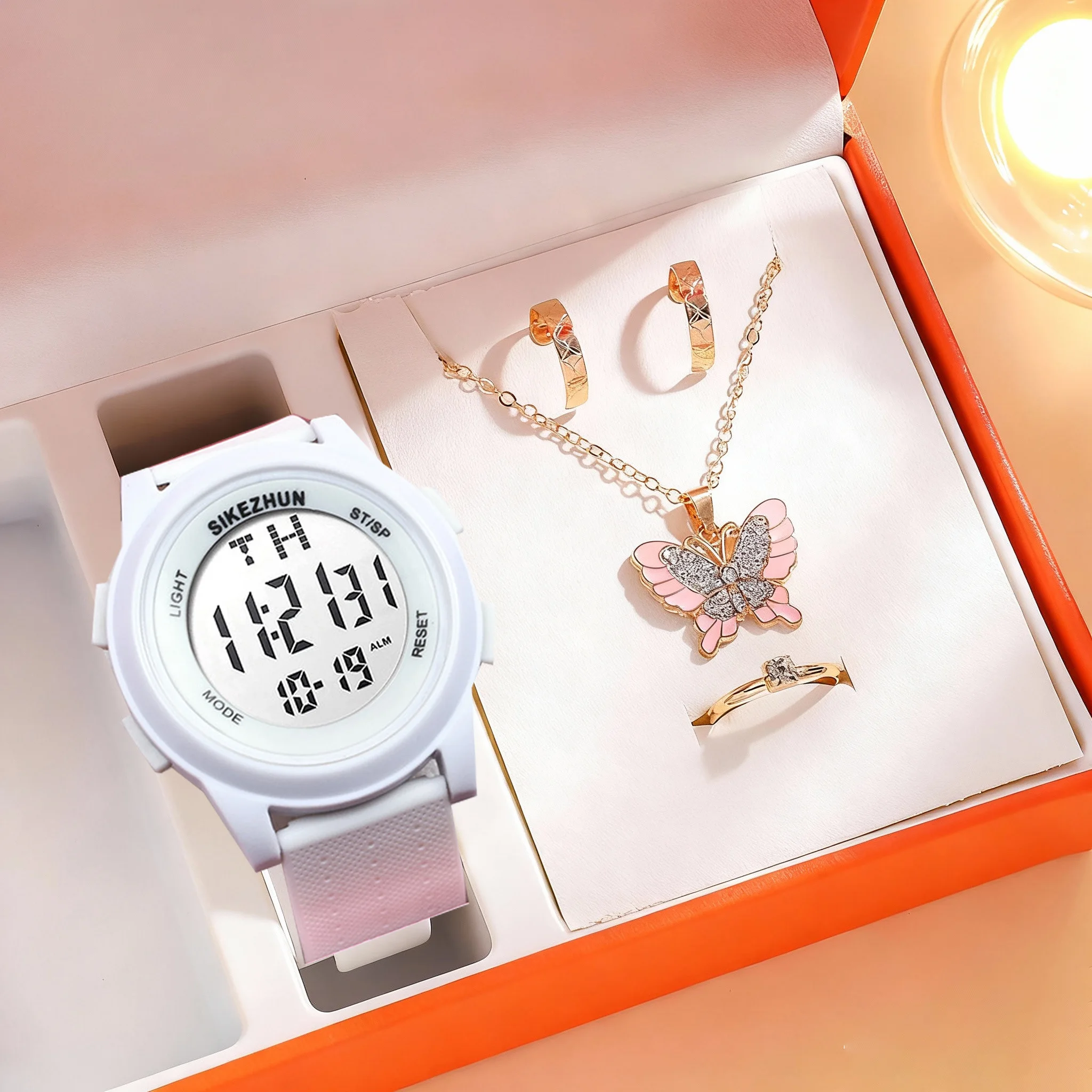 

Fashion simple silicone strap LED screen ladies digital watch butterfly bracelet set, suitable for daily wear, Christmas gifts