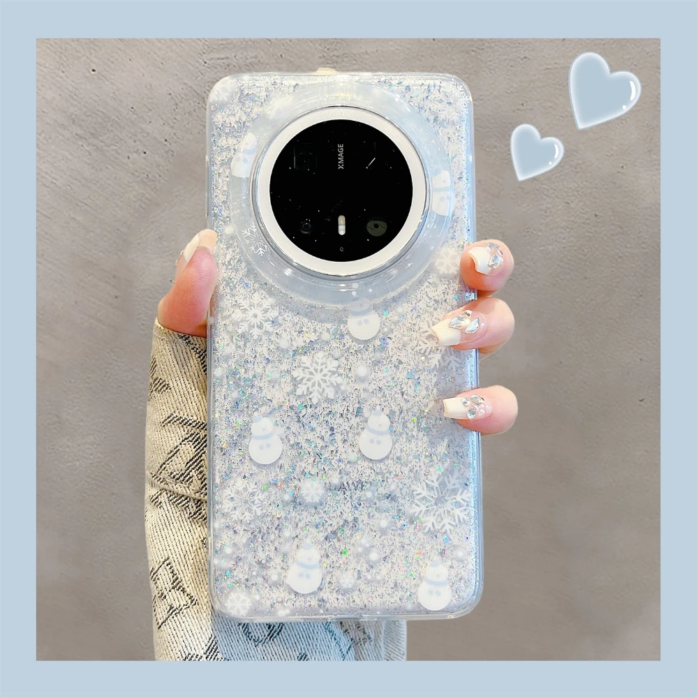 

Для Huawei Mate 80 Pro 70 60 Pura80 P70 P80 Блестящий чехол с рисунком снеговика и снежинки со шнурком, милый зимний защитный чехол