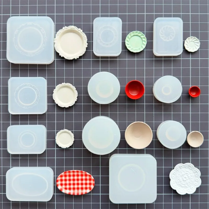 خفيفة للغاية الطين دمية أدوات المائدة الصغيرة/أطباق فاكهه/طبق قالب من السيليكون الأشعة فوق البنفسجية الغراء لتقوم بها بنفسك دمية ديكورات منزلية قالب لوحة لعب الطعام الصغيرة #2