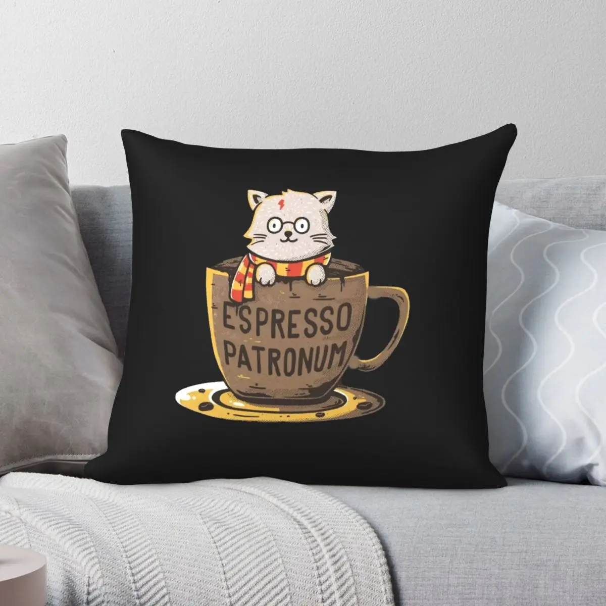 Espresso Patronum Cat Pillowcase Polyester Linen Velvet Creative Zip Decor Room Cushion Cover