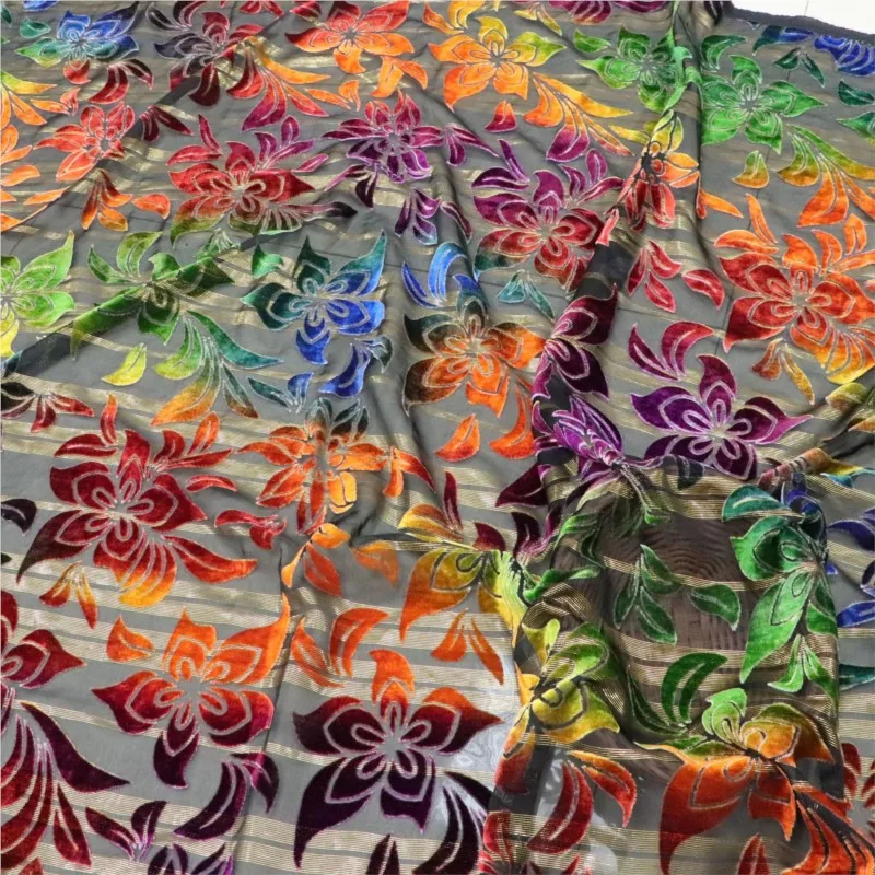 

Woven brocade velvet imitation silk gold thread bright rotten flower hand-painted fabric dress