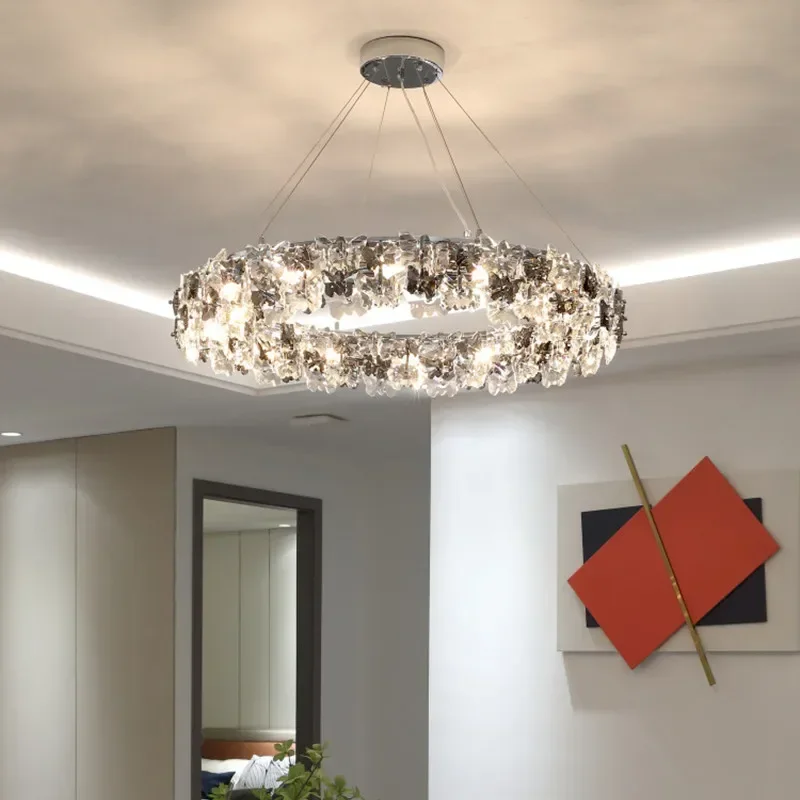 Imagem -06 - Led Círculo Borboleta Cristais Luzes Pingente Iluminação Interior Lâmpadas Luminárias Decoração Decoração do Quarto Moderno Minimalismo Luxo