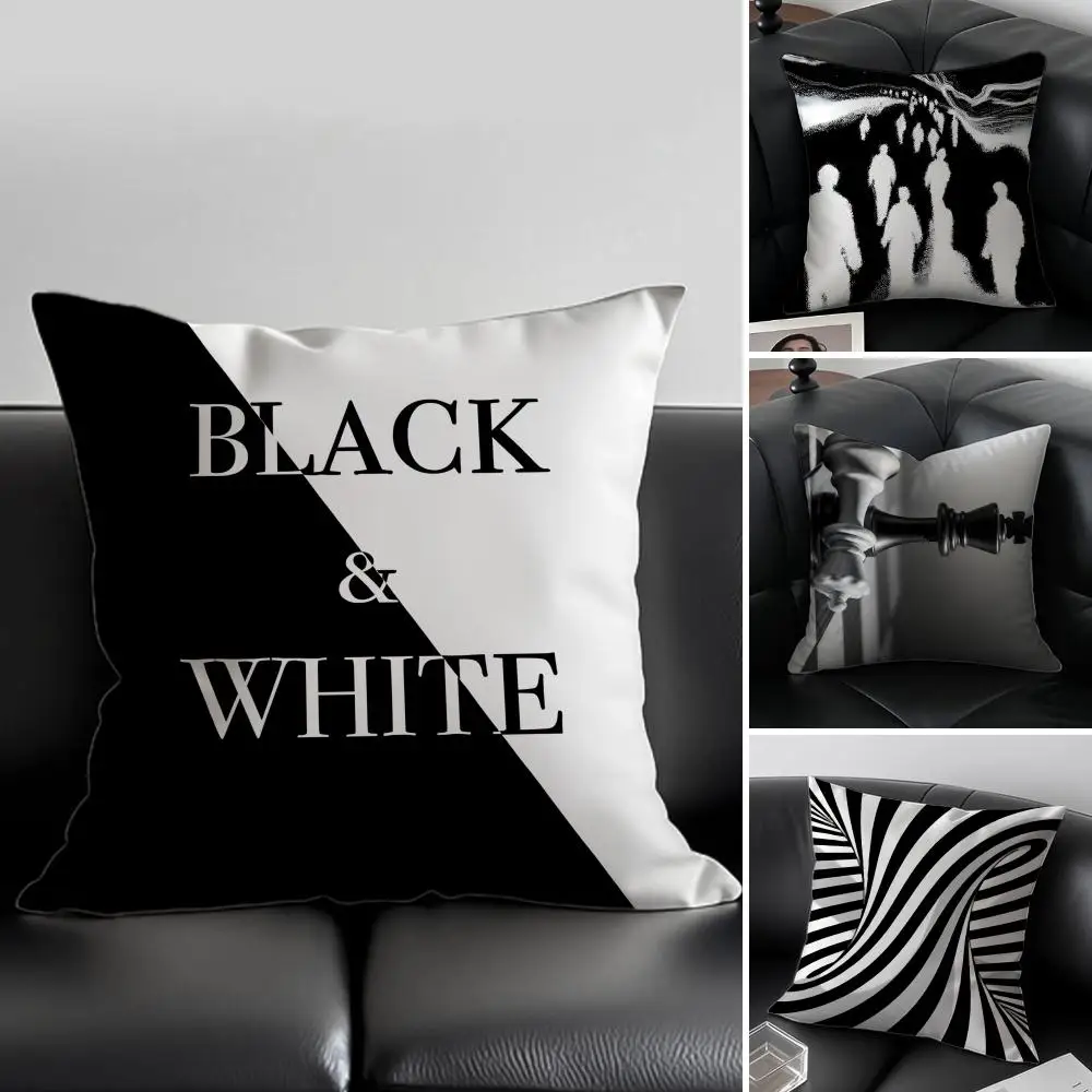 B-Black and White Series Cool and Concise Cushion Cover Pillow Case Soft Friendly Fabric & Concealed Zipper