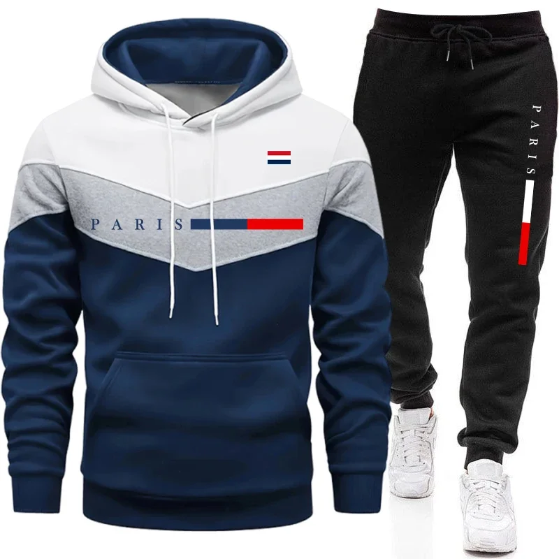 

2026 Hot Sale Men's Set Hooded Sweatshirt and Jogger Pants Urban Casual Fashion Hoodie Sportswear Paris Printed Pullover Outfits