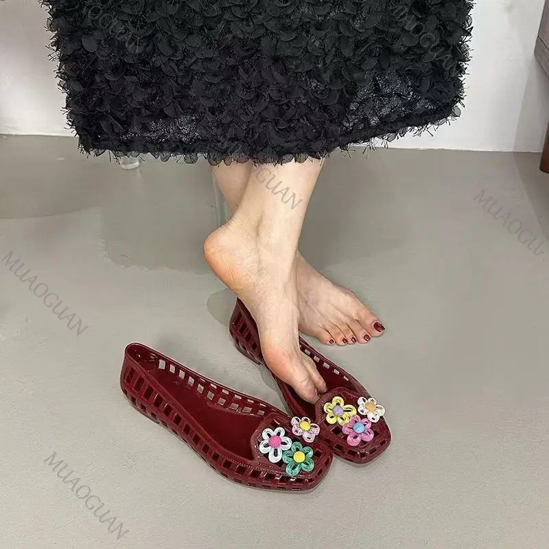 Transparent Crystal dopamine Sandals Causal Flower Jelly Summer Women's Shoes Flowers Accessories Jewelry Hollow Ballet Footwear view 5