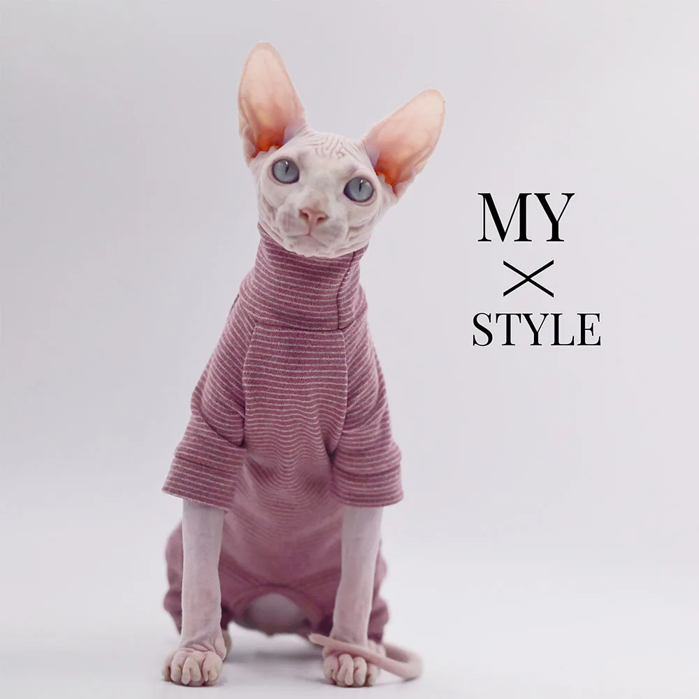 Sphynx Cat Clothes Leisure Stripe 4-legged Cotton Comfortable Hairless Cat Outfits Soft Winter Warm Devon Kornish Cat Clothes