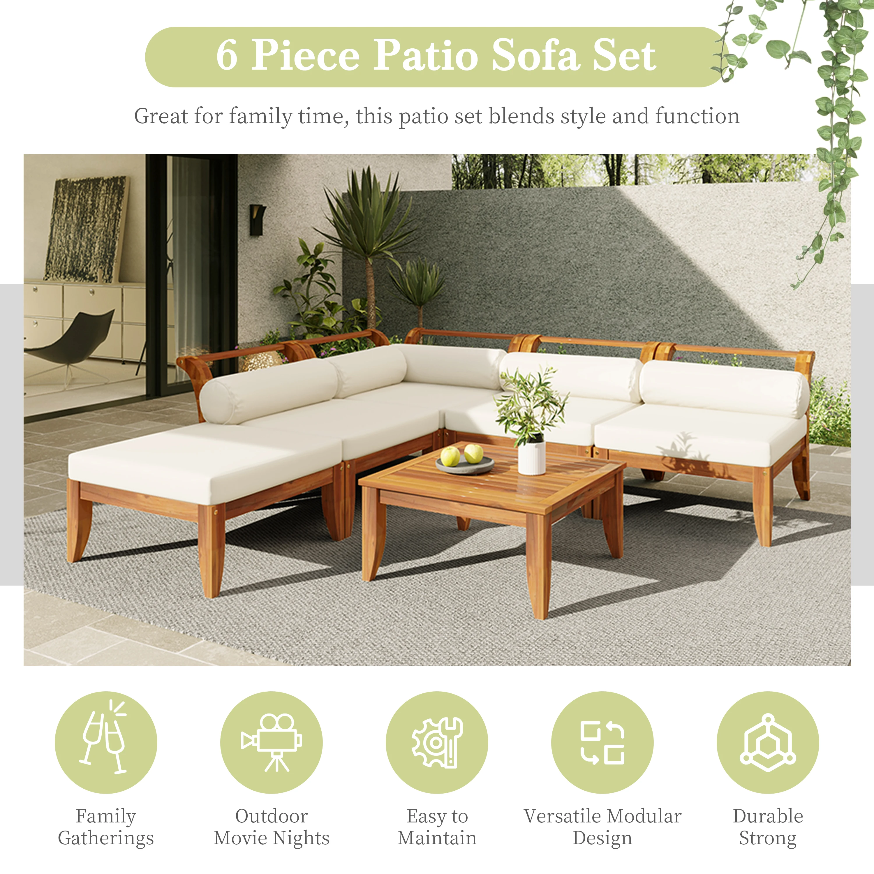 Kép 5: # Dohosodik faipari kültéri Dívány beállítása 6-piece l-shaped Modulusos sectional vel Vízálló Párna Átváltható