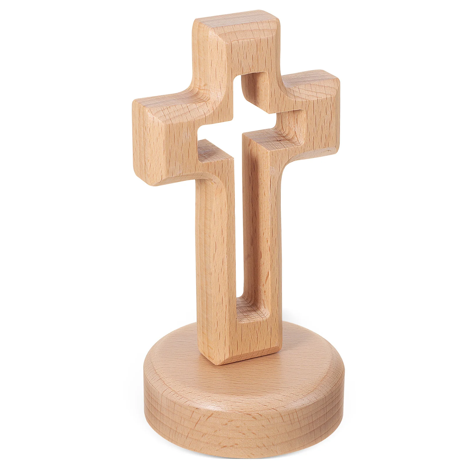 

1Set Solid Wood Cross Hollow Desktop Decoration with Base Handmade Christian Ornament Home Office Prayer Supplies