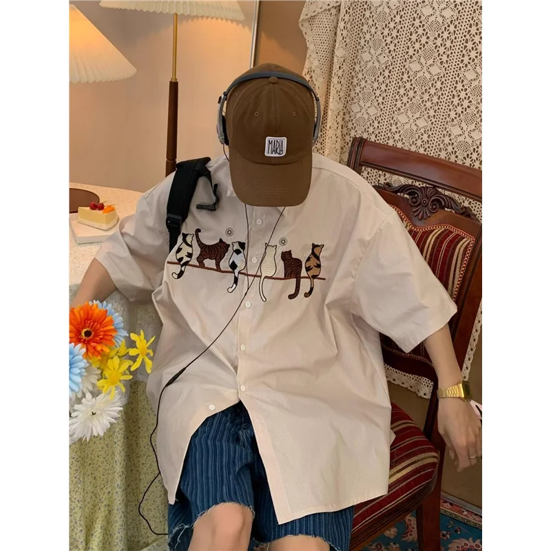 

Мужская рубашка Extra Large 300 Pou American Style, свободного кроя, с коротким рукавом, тонкая верхняя одежда, в стиле ретро, для повседневной носки, летняя рубашка