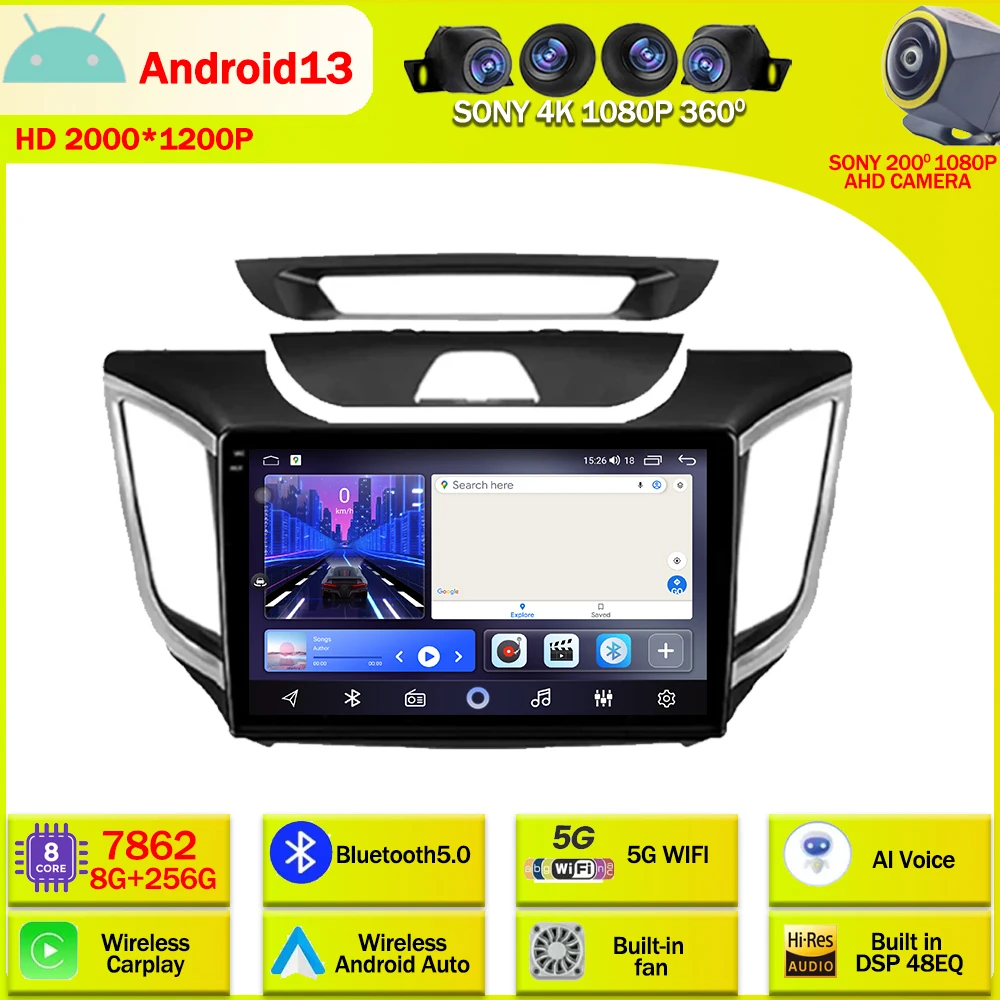 

Android 13 Car Radio Multimedia Video Player Navigation GPS For Hyundai Creta IX25 2015 - 2019 DSP QLED BT Head Unit No 2din dvd