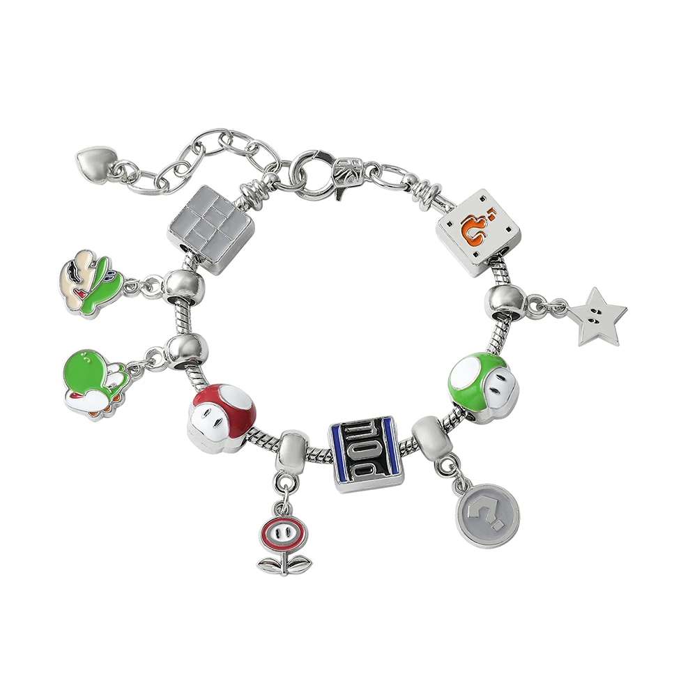 Super Mario Bracelet Charm Anime Figures Mario Yoshi Alloy Bracelet Jewelry Fashion Kawaii Toys Gifts DIY Bangle for Women Men