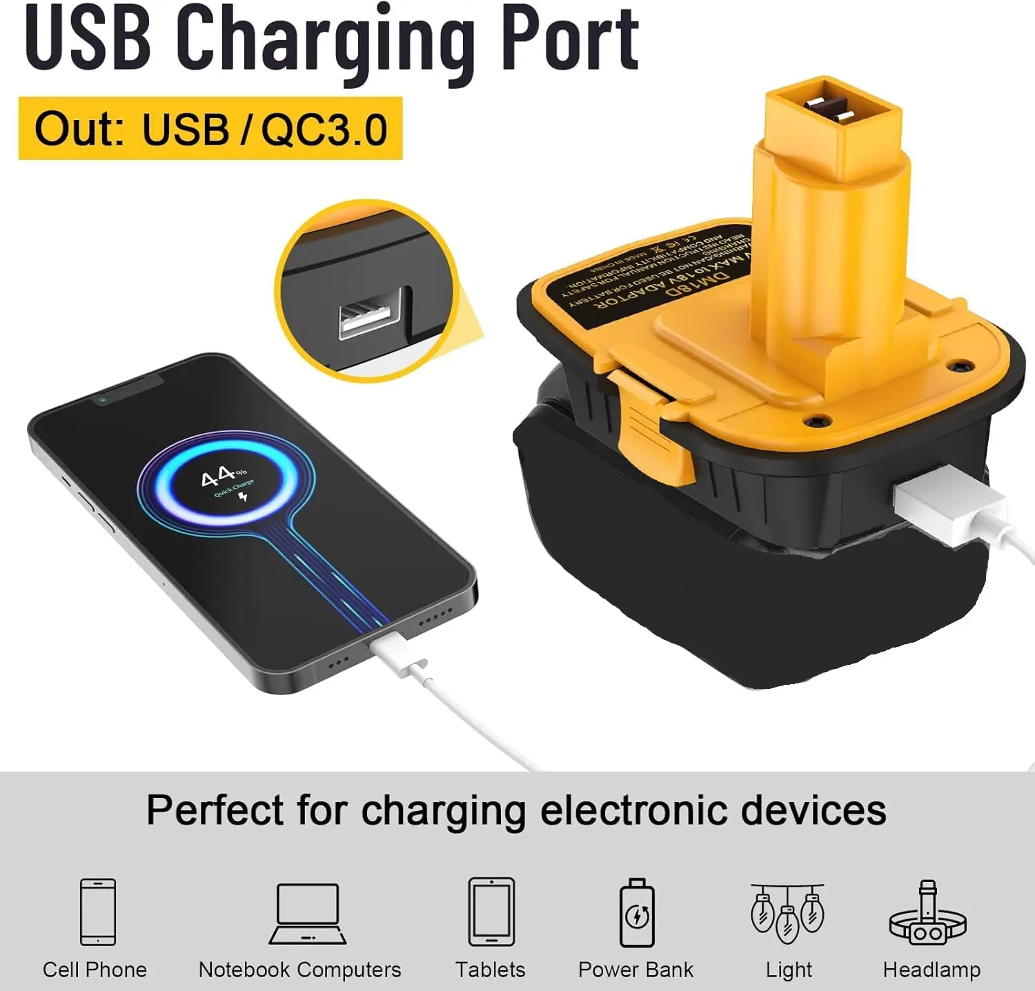 DM18D 배터리 어댑터 (USB 변환 포함) - DeWalt 20V 및 Milwaukee 18V 리튬 이온 배터리를 DeWalt NiCad 및 NiMh 배터리 전동 공구용으로 변환
