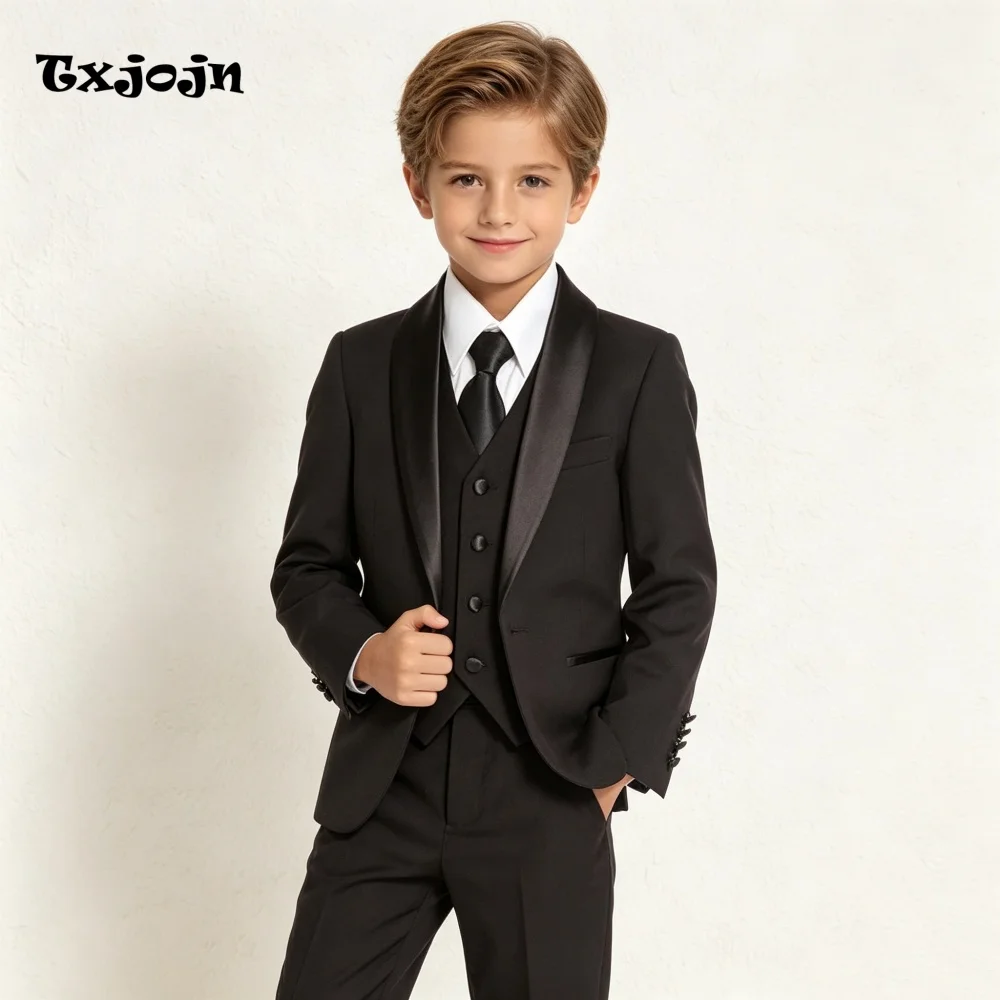 Casual Black Boys Suit Jacket Pants Vest 3 Piece Set Formal Blazer for Kids Wedding Tuxedo Suits 2-16 Years Custom Clothes