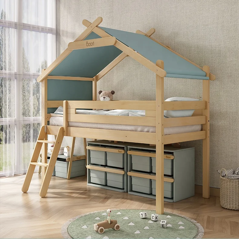 Wooden children's furniture double size single loft bed with children's locker manager