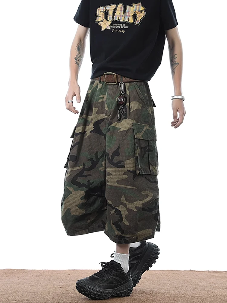 

American Retro Camouflage Workwear orts Men's Summer Cleanfit Loose Wide Leg Straight Cut orts Multiple kets Utili P...