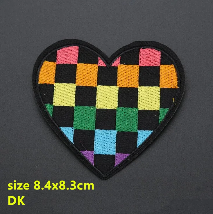 Free Shipping 10 pcs heart shaped colorful spaces word embroidered Iron On Patches garment badge Quality Appliques diy accessory