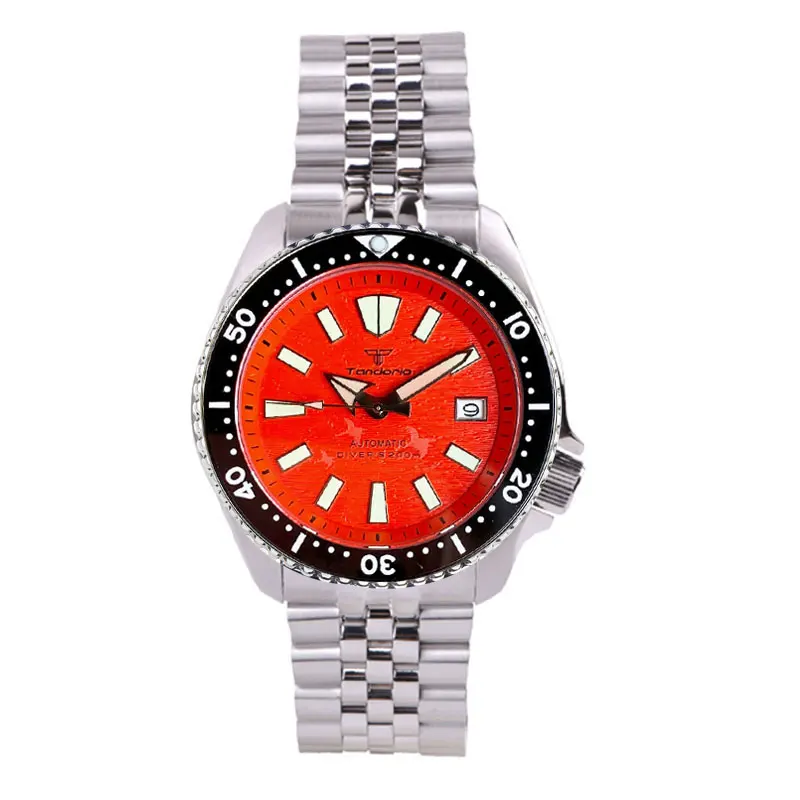 

Tandorio 200M Diving 41mm Japan NH35A Luxury Orange Dial Automatic Stainless Steel Men Watch Sapphire Crystal Date Luminous Date