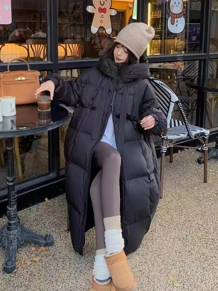 Buitreraptor Women's Down Coats White Loose Hooded Long 90 White Duck Down Jacket Thick Warm Coats Parkas Autumn Winter Korean
