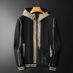 Retro Letter Print Mens Hooded Jacket Color Contrast Classic Fashion Designer Bomber Jackets Men Party Club Outfit Men Black